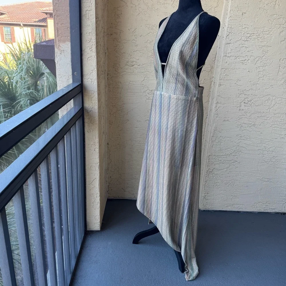 IRO Paris Emman Dress Sz 40 / 8 Shimmering Asymmetrical Cross Stripe Back NWT - Picture 7 of 16